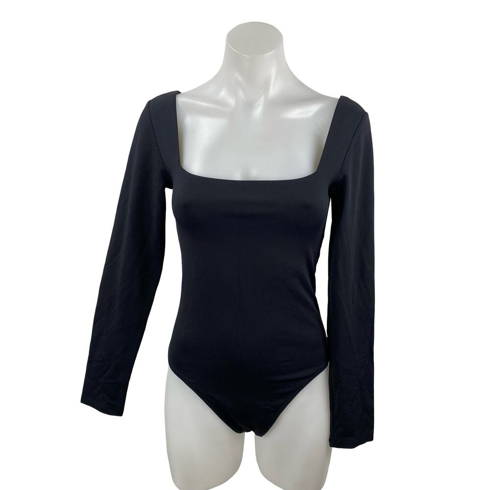 Aritzia Babaton Contour Women's Black Square Neck Long Sleeve Bodysuit Top Sz M